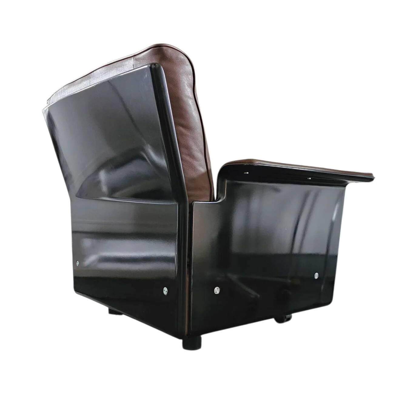 2 x Black shell & brown leather 620 chair programme lounge chair by Dieter Rams for Vitsoe, 1980s, top condition
