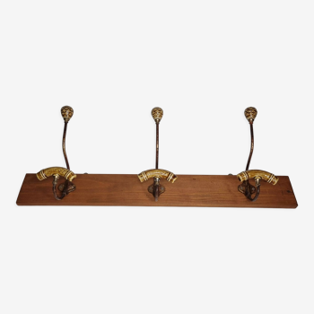 Wall coat rack, three metal and ceramic hooks in imitation of bamboo, 1900