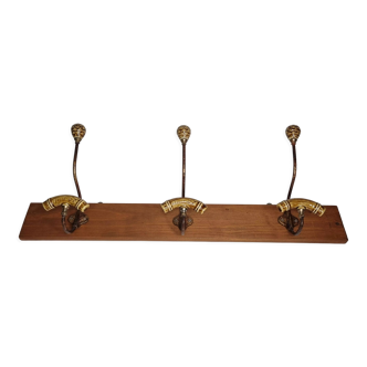 Wall coat rack, three metal and ceramic hooks in imitation of bamboo, 1900