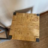 Vintage straw and wood stool