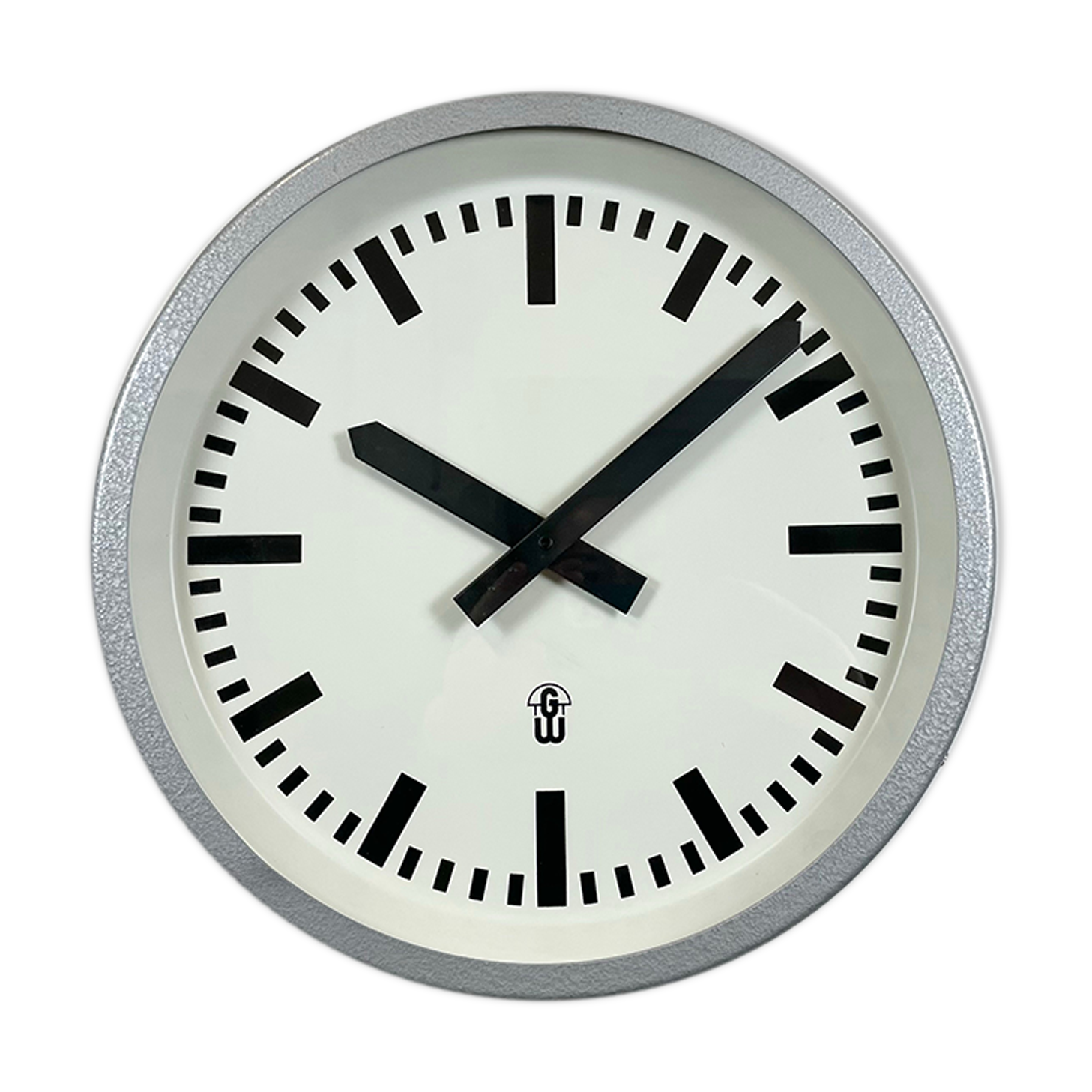 Grey Industrial East German Wall Clock from GW, 1960s