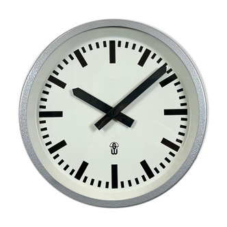 Grey Industrial East German Wall Clock from GW, 1960s