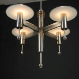 Art Deco or Bauhaus Nickel-plated 4-flamming chandelier, 1920s