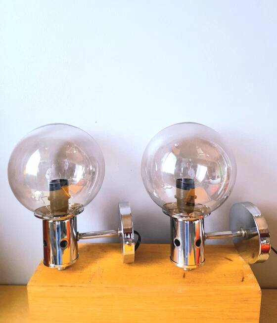 Pair of chrome wall lights 1970