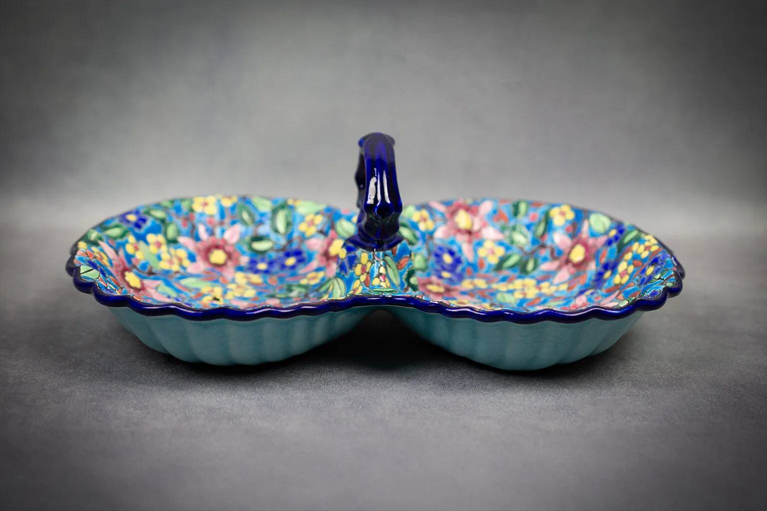 Beggar / servant in Longwy earthenware – floral decoration, 1950s