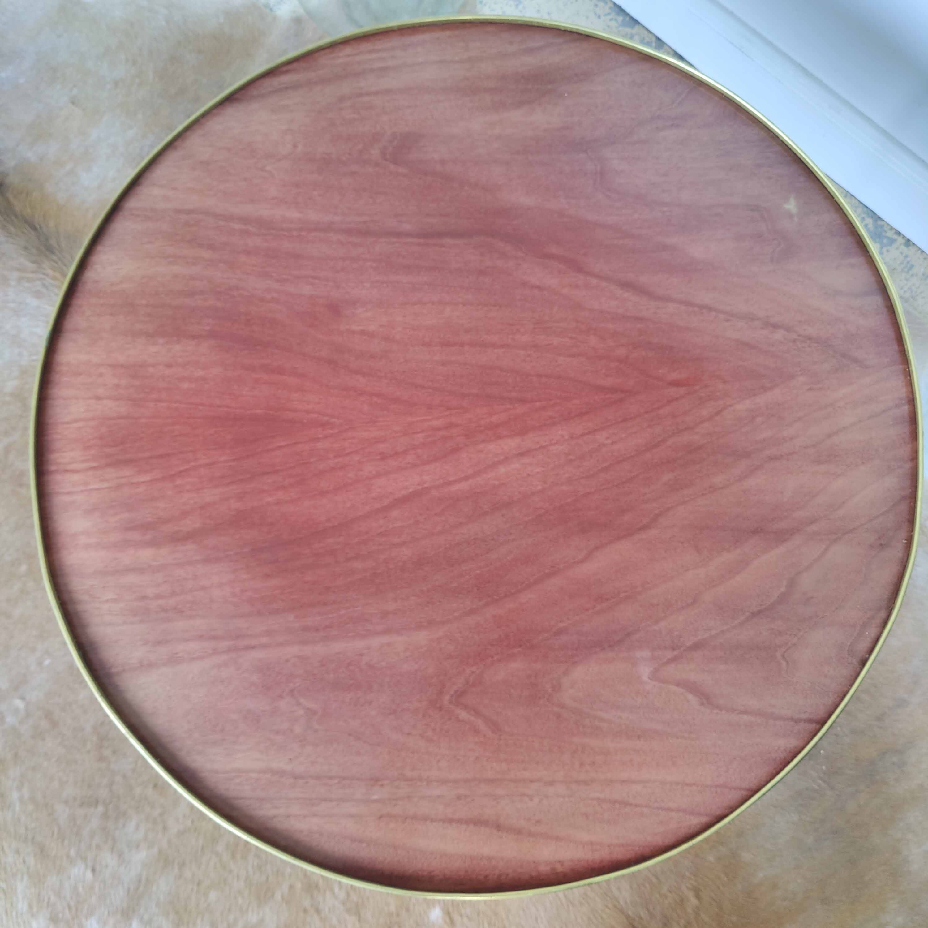 Round brass and wood coffee table