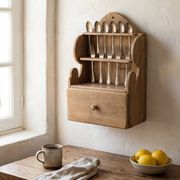 Hand-Carved Folk Art Pine Cutlery Rack with Drawer, 1950s