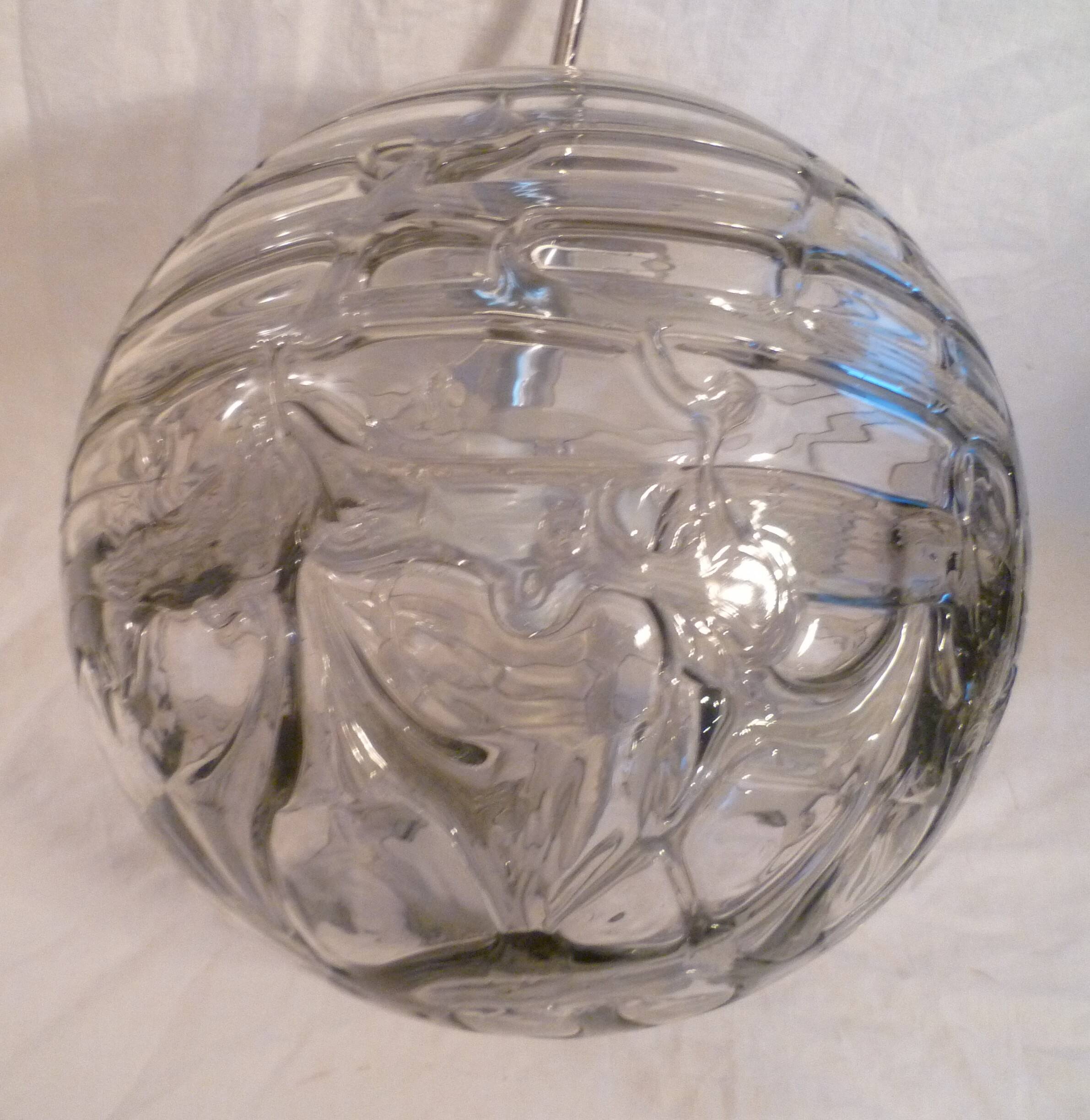 Set of 2 smoked glass ball suspensions by Doria Leuchten, Germany, 1970s.