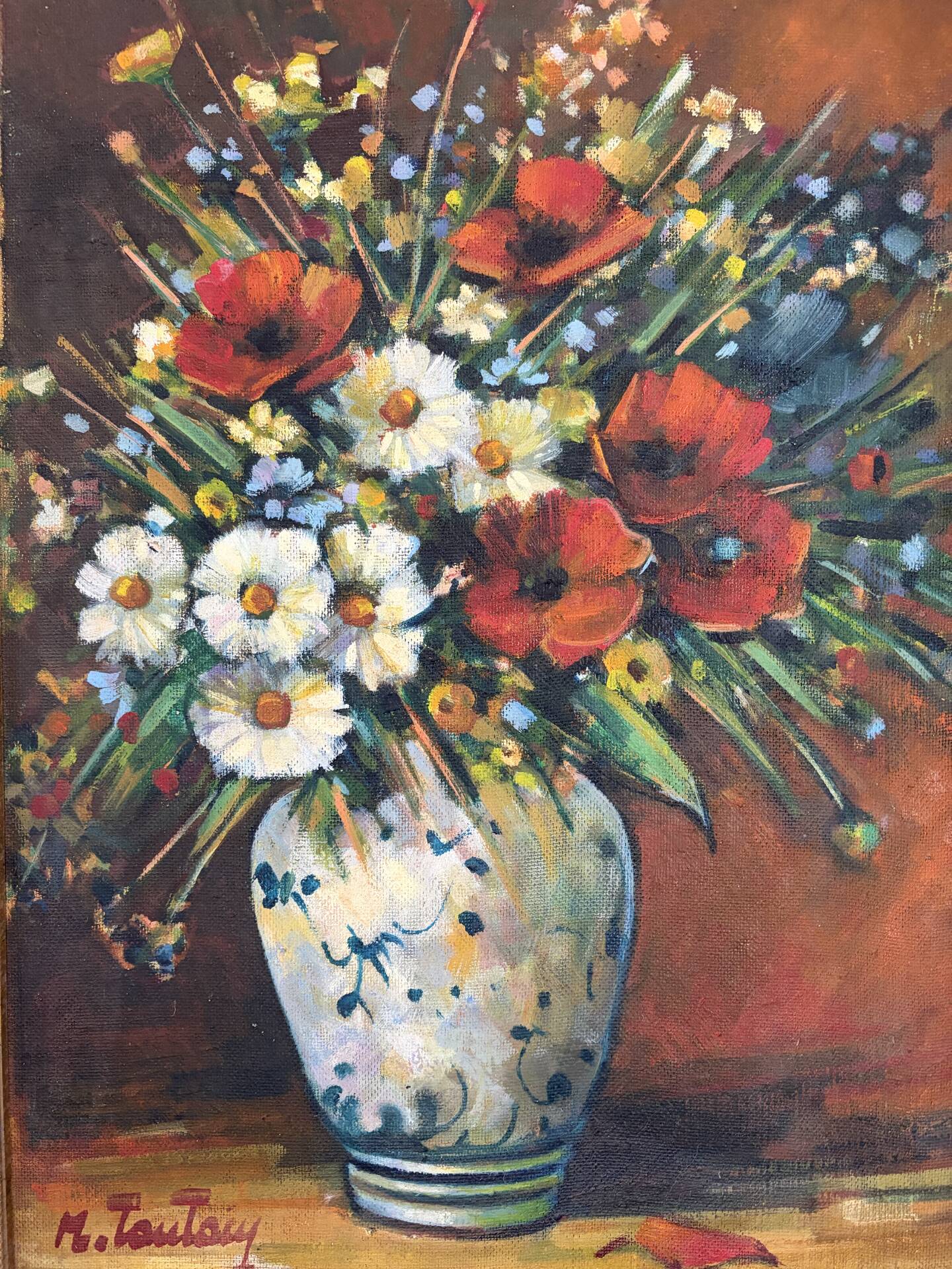 Wildflower bouquet, oil on panel signed Toutaiy.