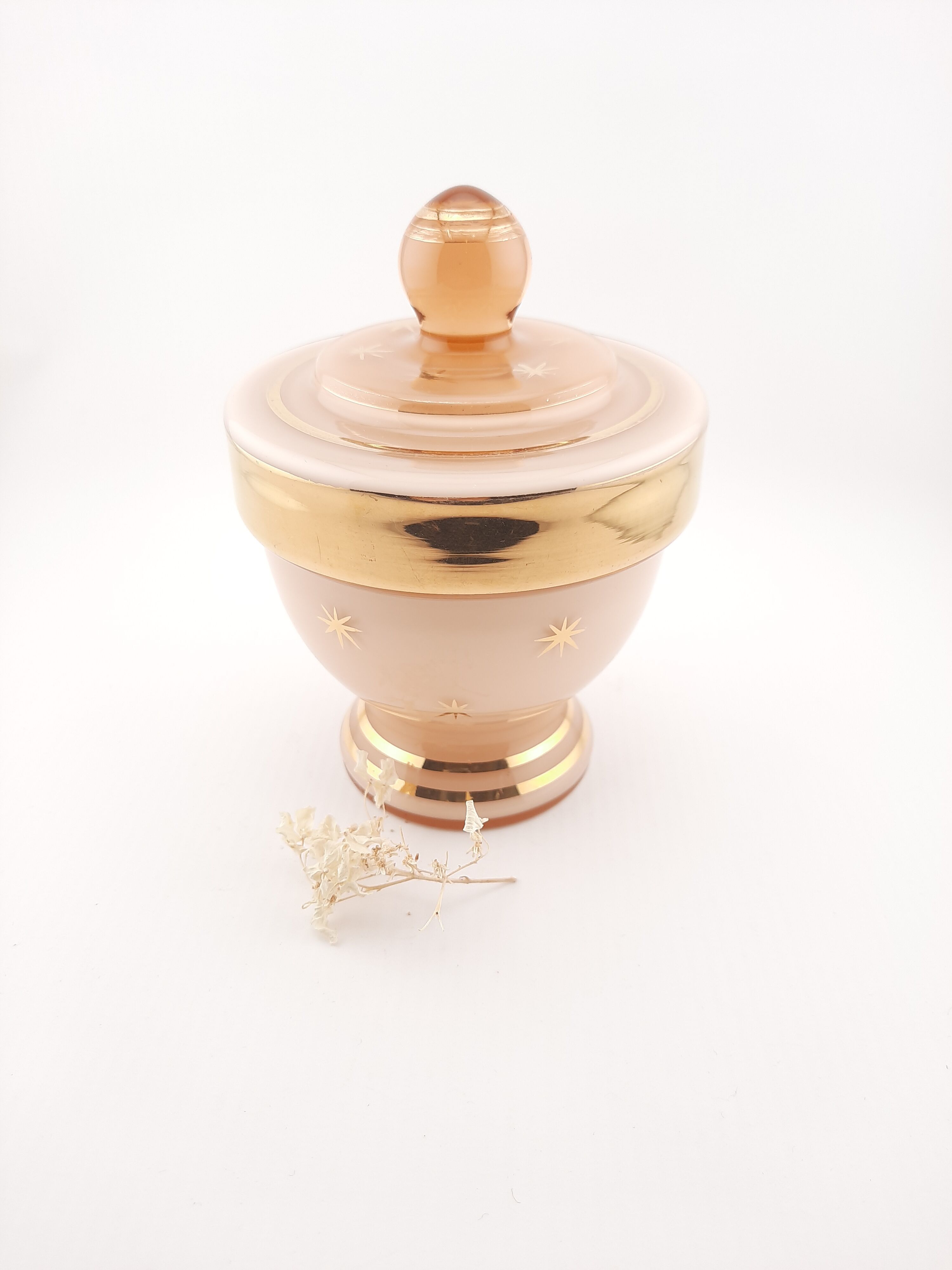 Pink glass vanity jar