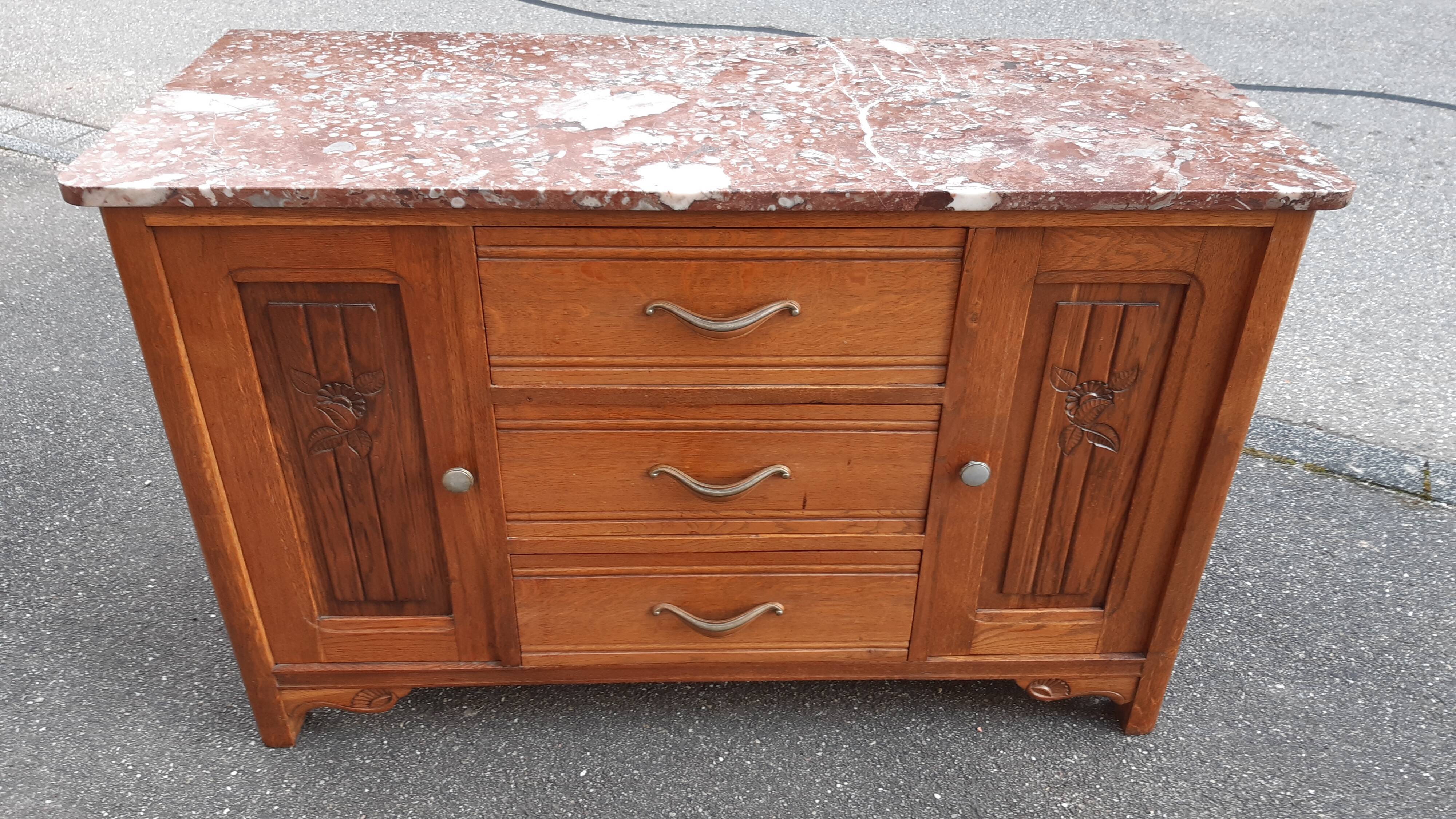 Commode art déco marbre et chêne
