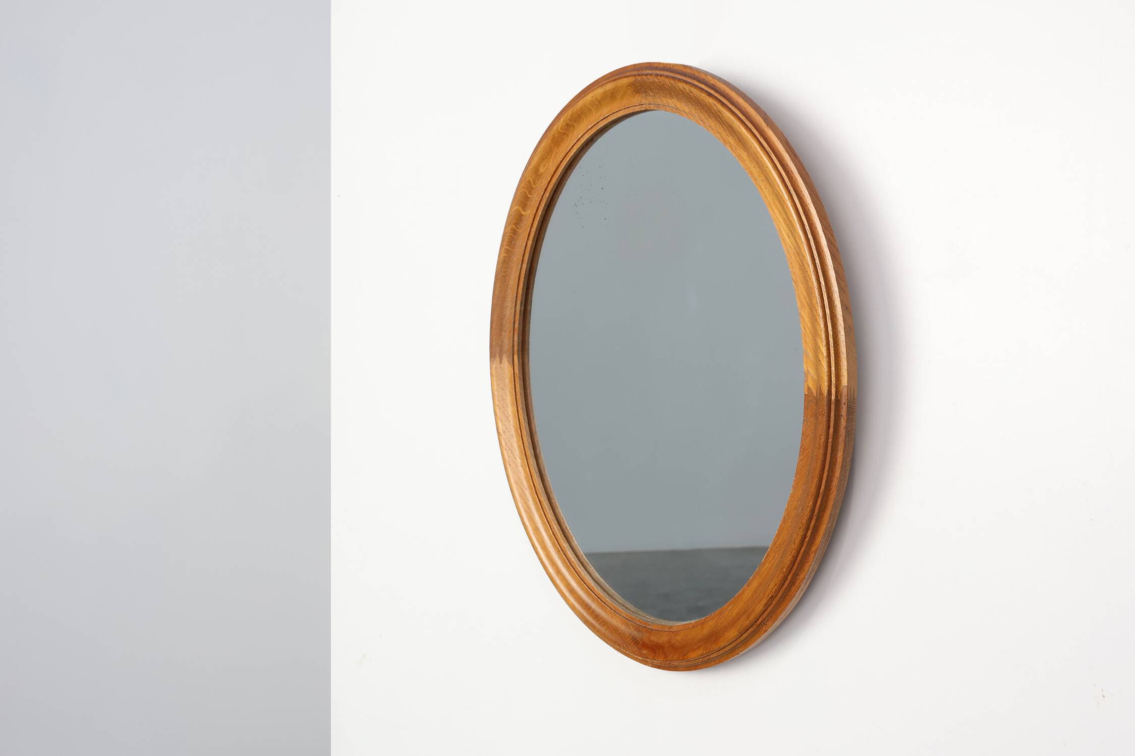 Mid century oval oak Mirror, Belgium 1950s