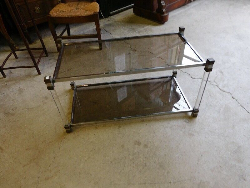 Table basse en verre et chrome 1970