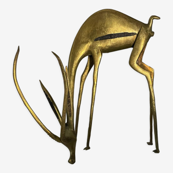 Artistic sculpture gazelle or african antelope, solid brass animal