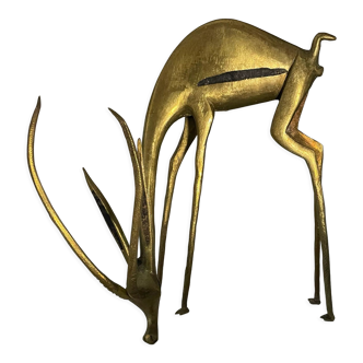 Artistic sculpture gazelle or african antelope, solid brass animal