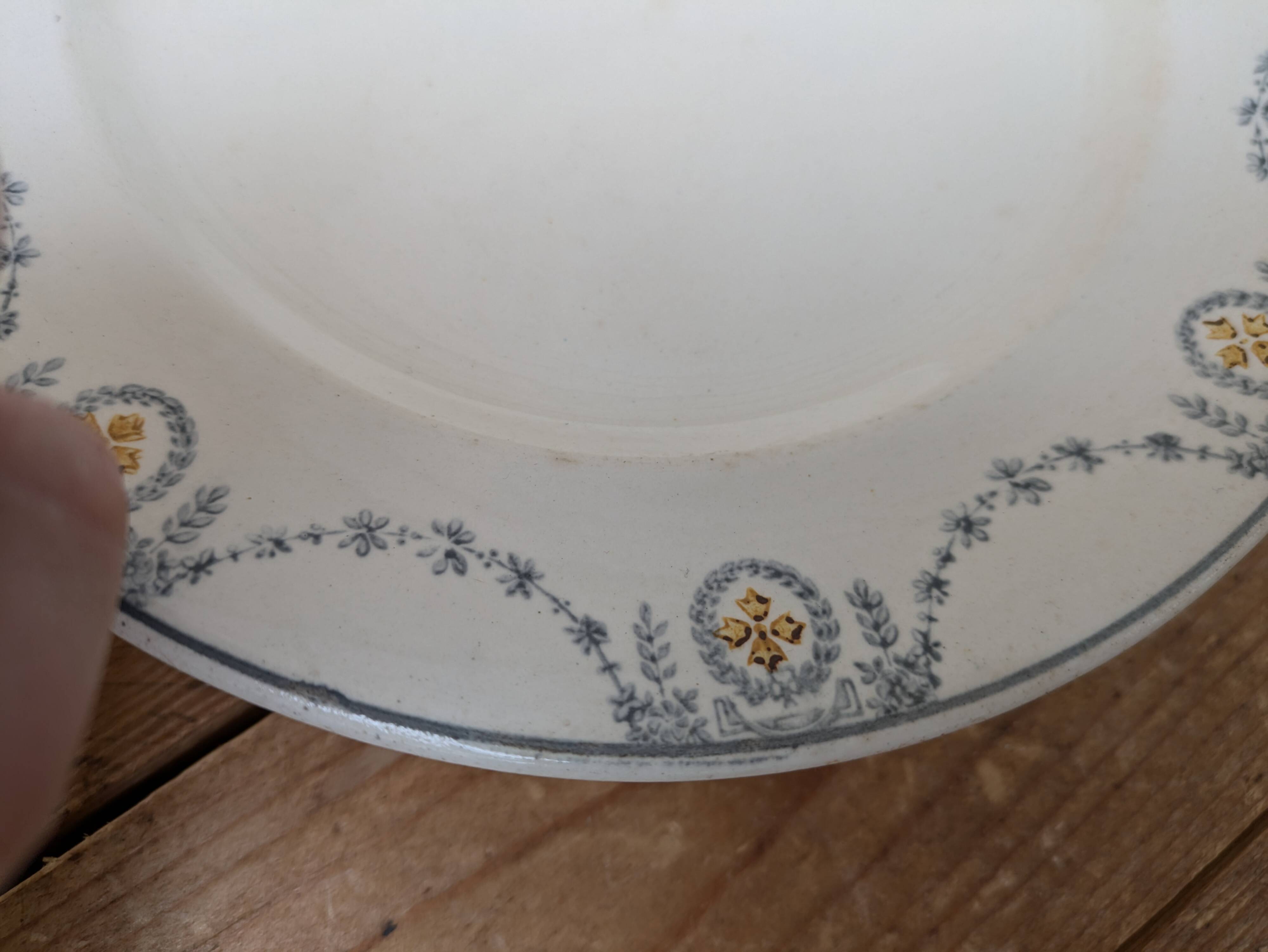 Old plate on pedestal serving dish Longwy Moselle model