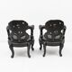 Pair of Chinese Qing Dynasty Carved Dragon Armchairs,Ebonized Hardwood,19th