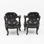Pair of Chinese Qing Dynasty Carved Dragon Armchairs,Ebonized Hardwood,19th