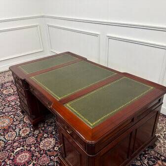 Classic English partner desk green leather