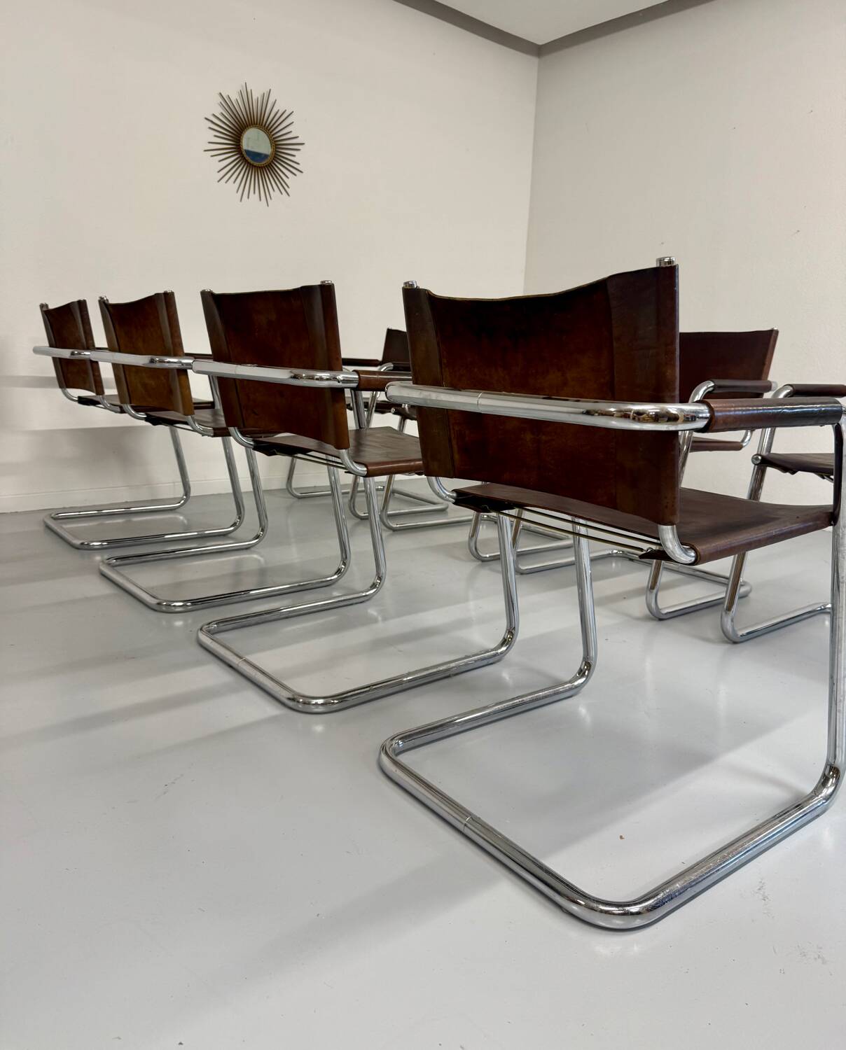 Lot 8 chaises tubulaires cuir métal design bauhaus années 70 vintage