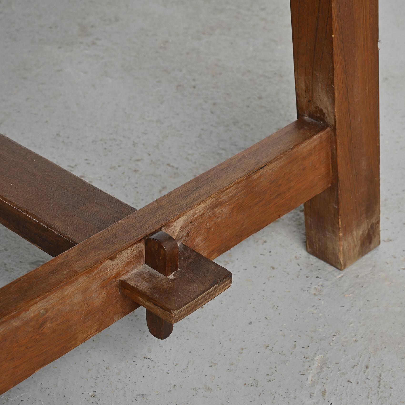 Mahogany dining table and benches, mountain work, France circa 1960
