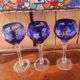 3 large cobalt blue cut crystal stemmed glasses