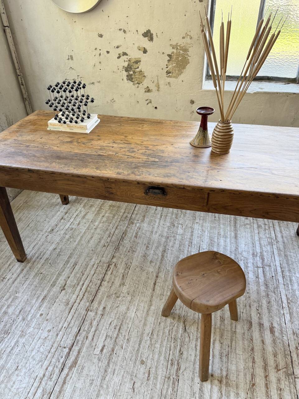 Pine and oak + walnut farmhouse table 1950