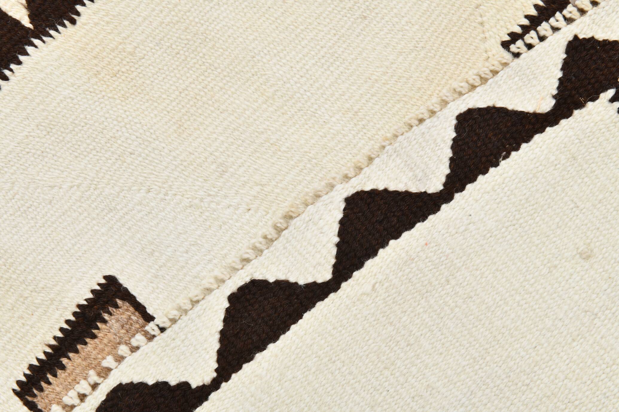 Off White & Brown Tribal Kilim Runner Rug, 101x388Cm