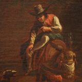 17th century bucolic landscape painting with figures, pastoral scene