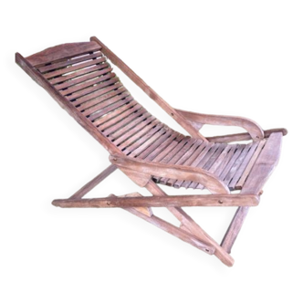 Vintage solid teak folding chaise longue Scan com, 80s