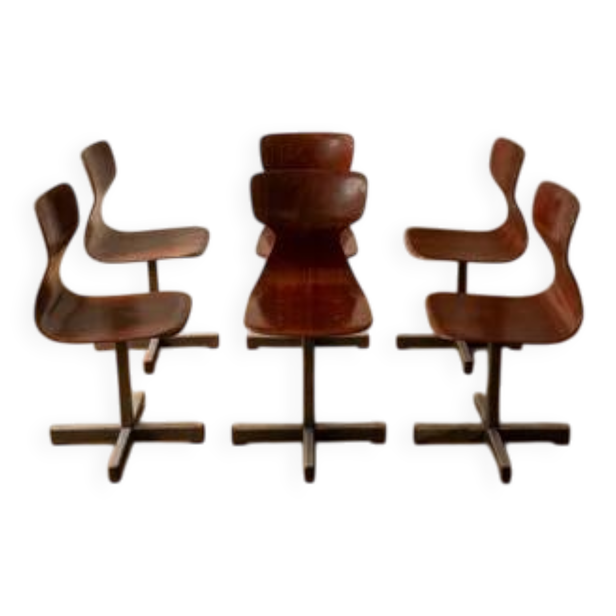 Set of 6 mid-century modern Pagholz chairs, moulded plywood seats, steel base, 1960s