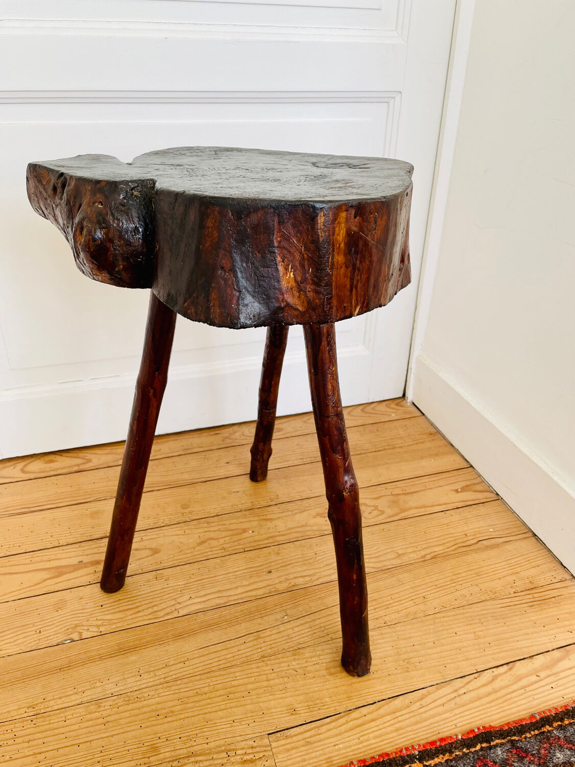 Rough wood tripod stool ethnic style