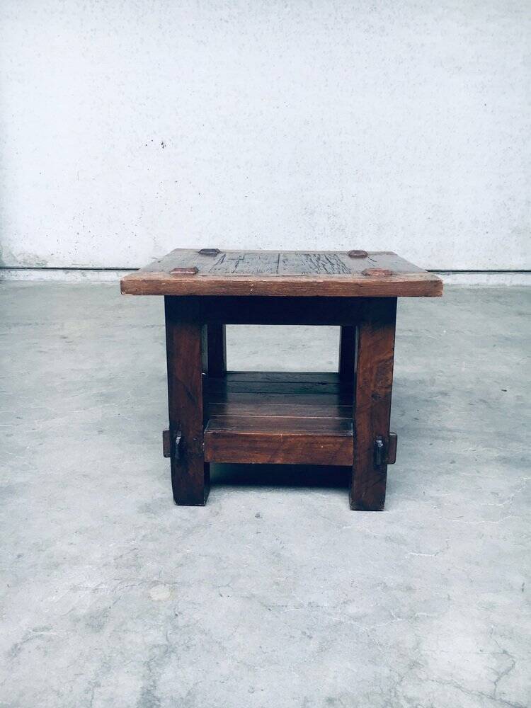 Wabi Sabi Style Oak Side Table, France, 1930s