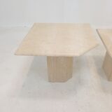 Set de 3 tables basses ou d’appoint en travertin italien, années 1980