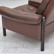1970s, Danish armchair, original condition, furniture leather, dark oak wood.