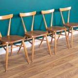 Retro Ercol Elm Blonde Model 395 Breakfast Table & Four 392 Windsor Stacking Chairs