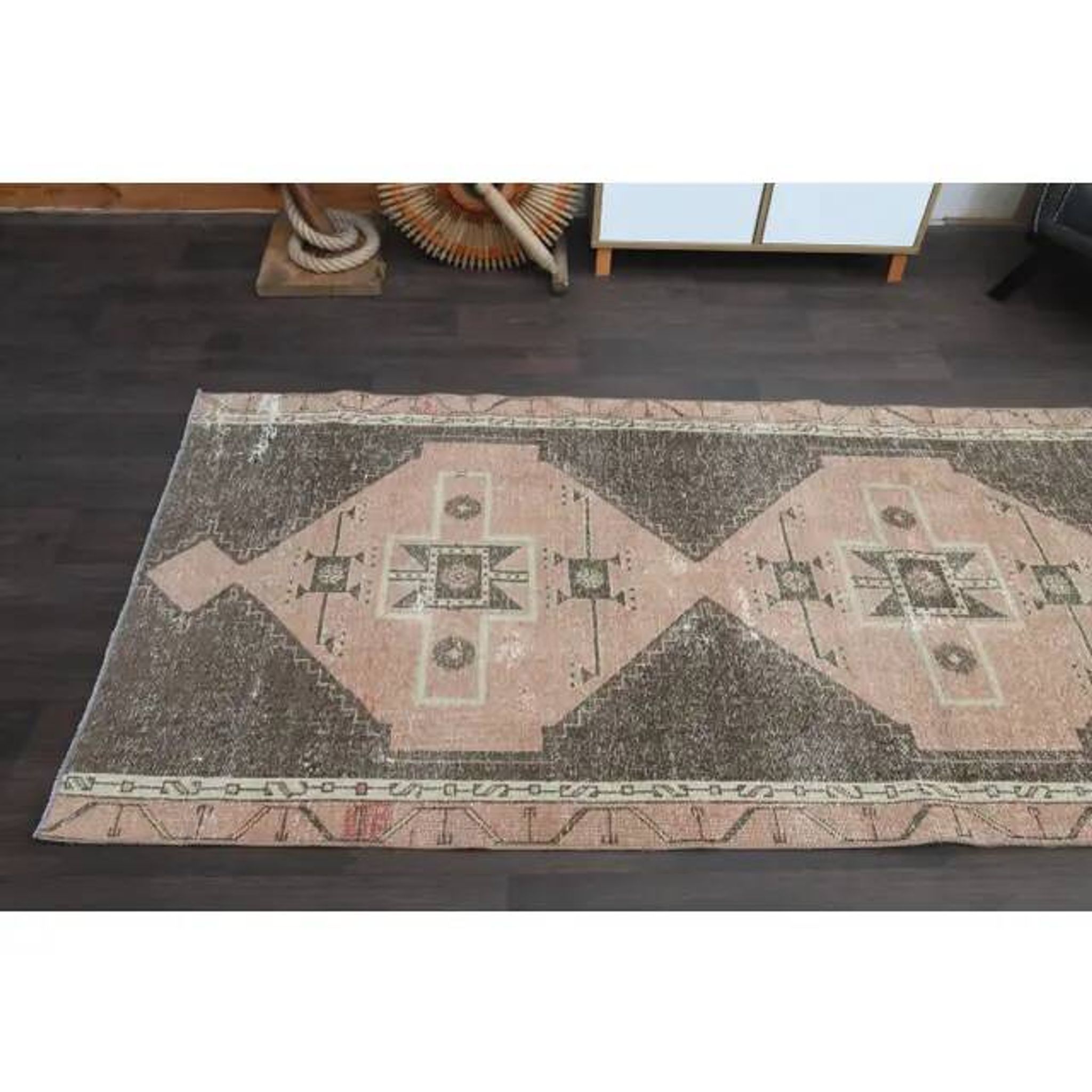 1970s Turkish Oushak Handmade Wool Cotton Brown Runner Rug 120x314