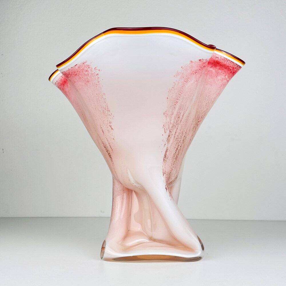 Vintage Murano vase in red and white, Italy, 1970s.