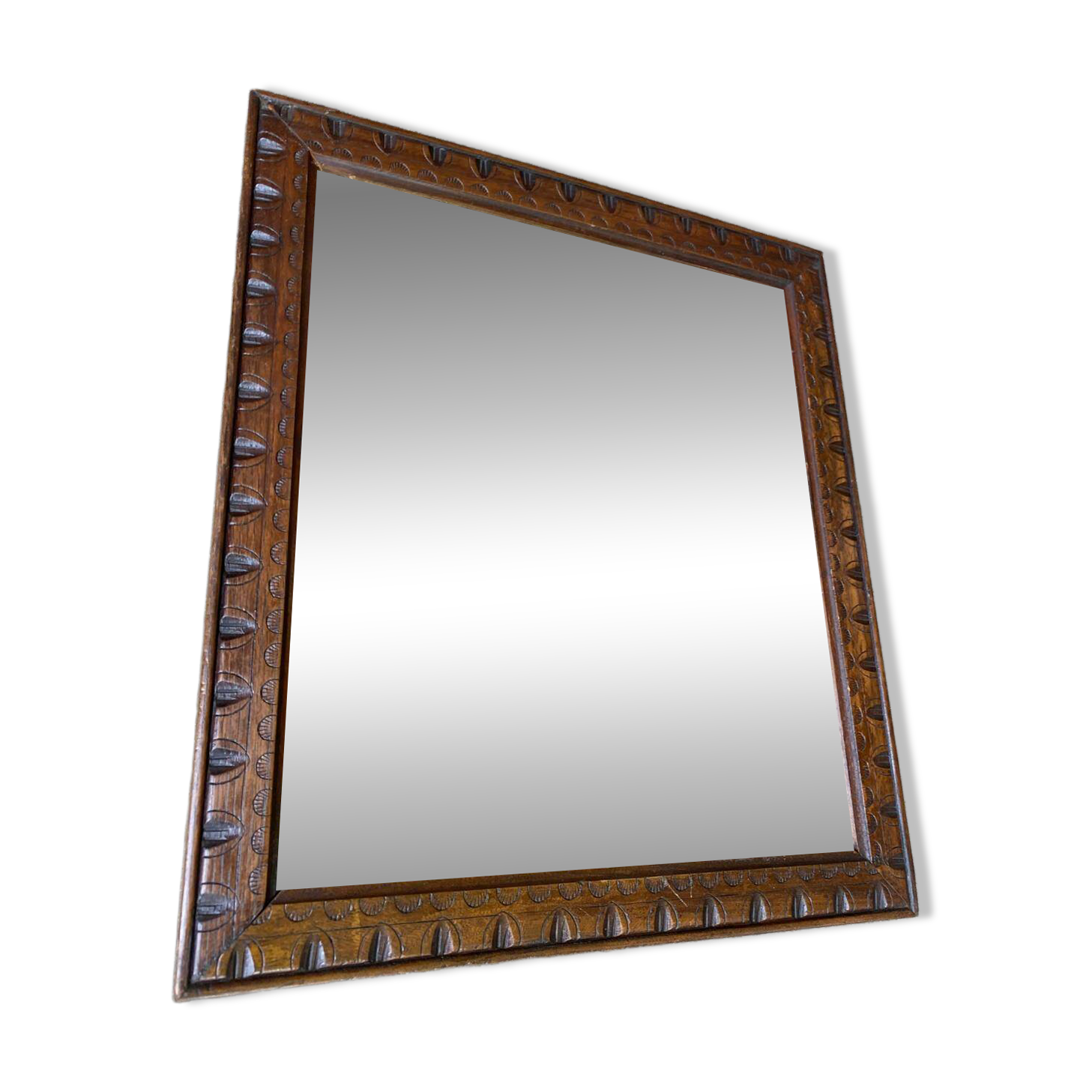 Wall mirror in carved solid wood, Henri II style, 52x45cm.
