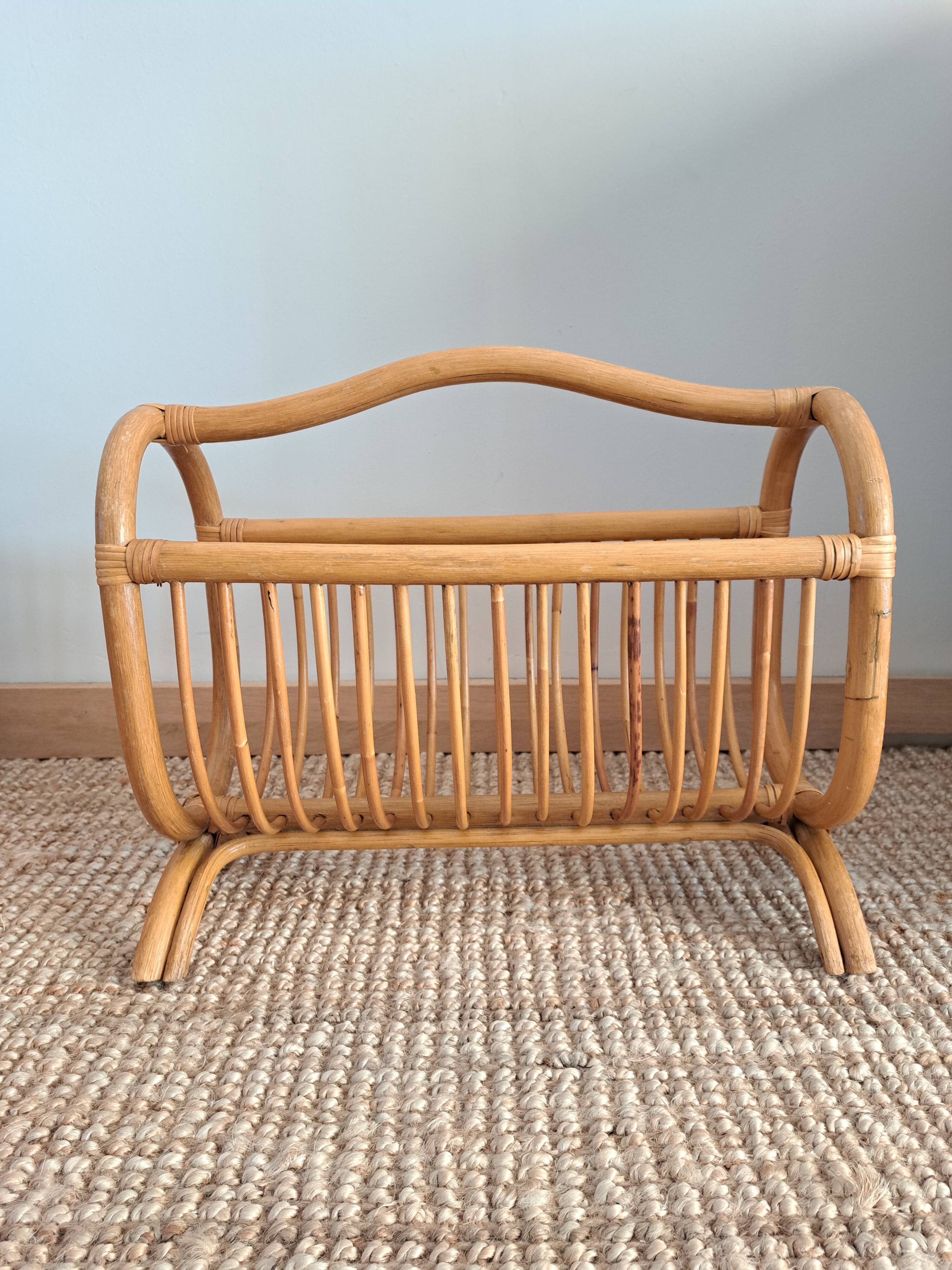 Vintage rattan magazine rack
