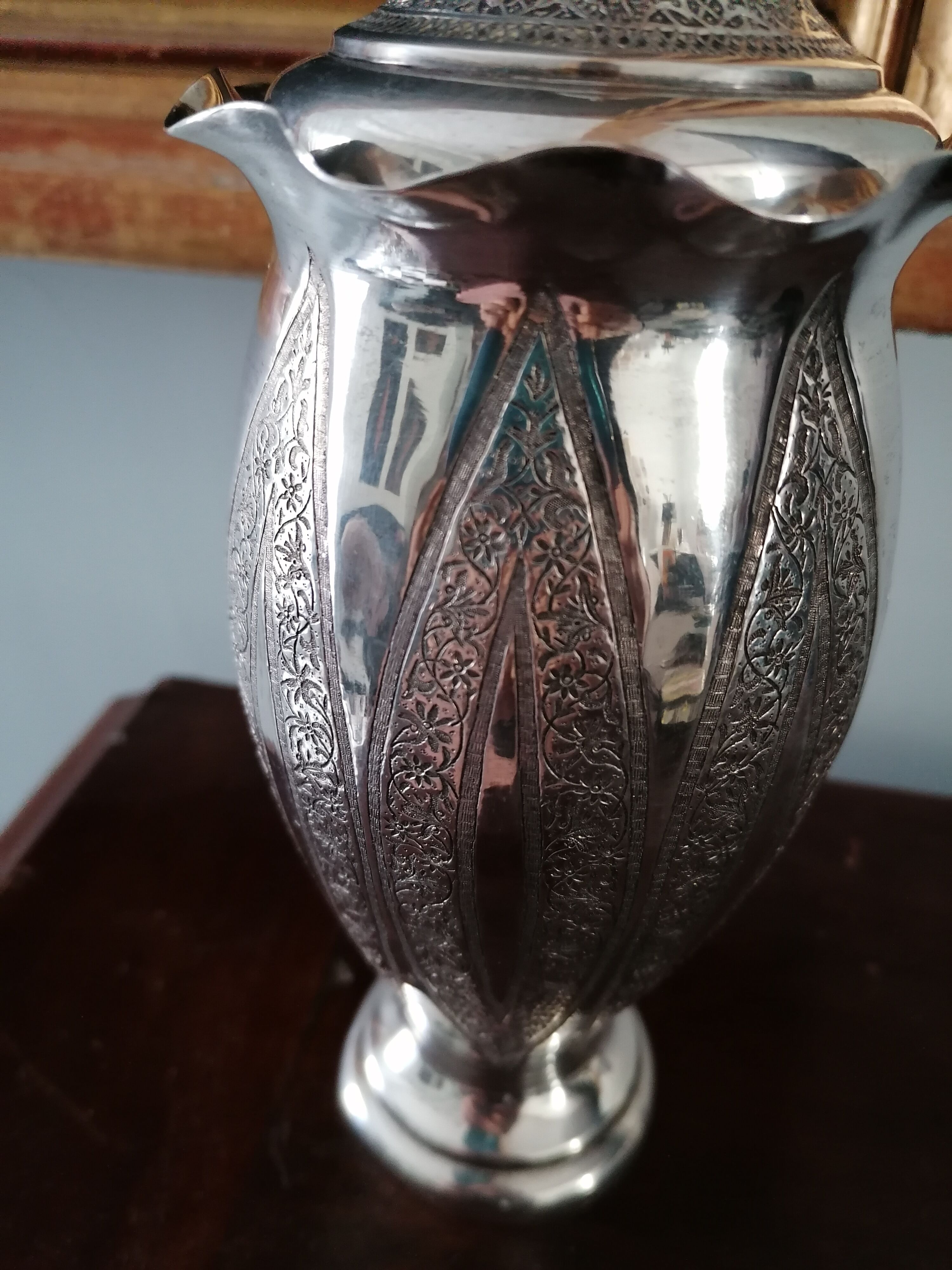 Oriental art silver metal vase
