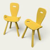 Chaises brutaliste ocre jaune 1960