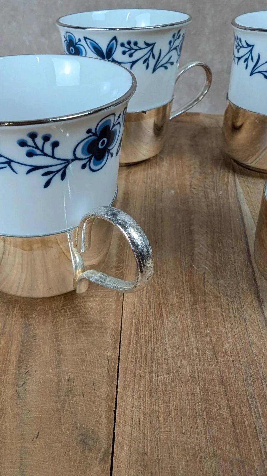 Set of 6 vintage porcelain and silver-plated cups