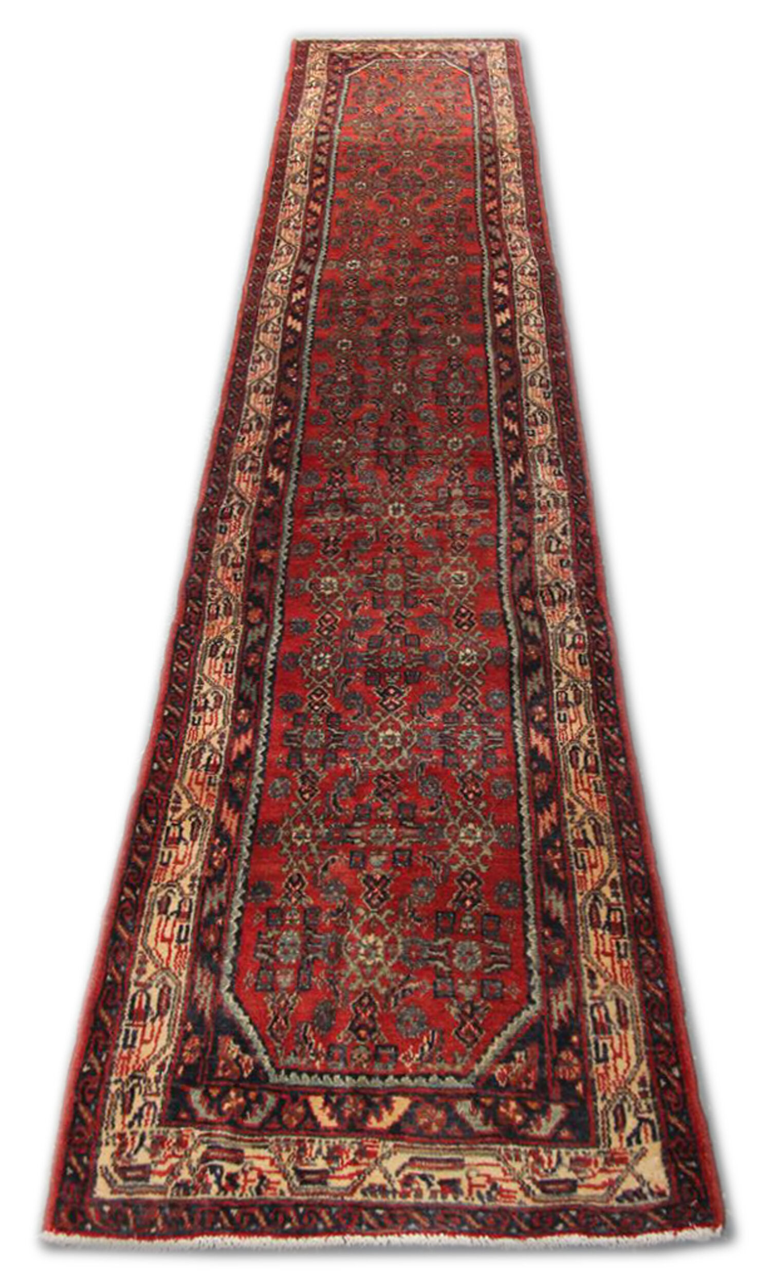 Red Persian runner- Hamadan rug 85x420cm