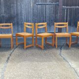 Set of 8 chairs in elm and straw by Maison Regain