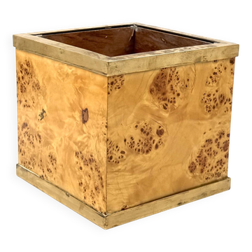Hollywood regency burl and brass plant pot, Vivai del Sud Italy 1970s