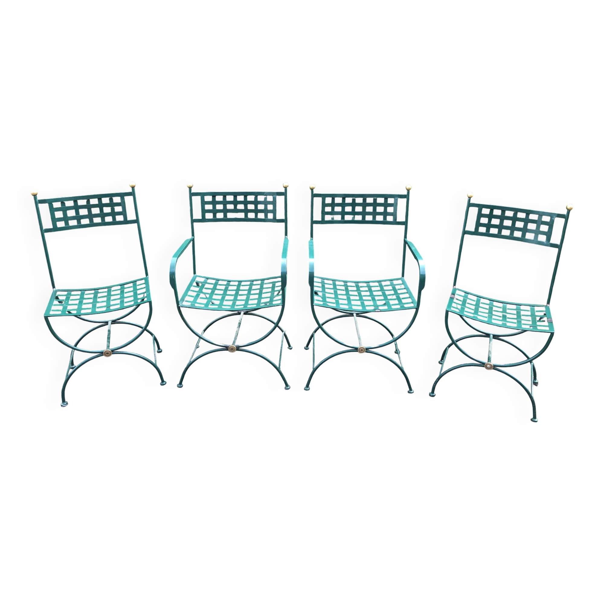 2 armchairs and 2 chairs in full wrought iron, handcrafted.