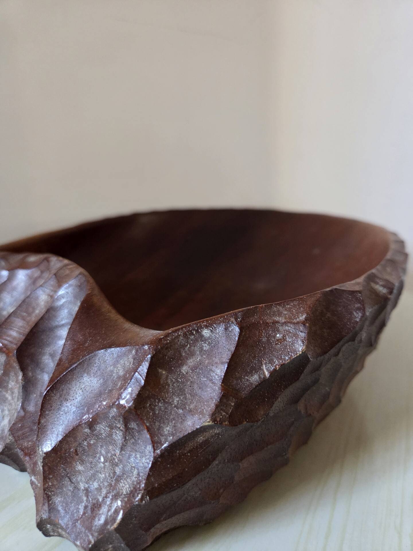 Large monoxyle carved wooden bowl