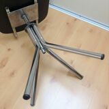 Swivel chair in chromed metal and skai brown years 60-70