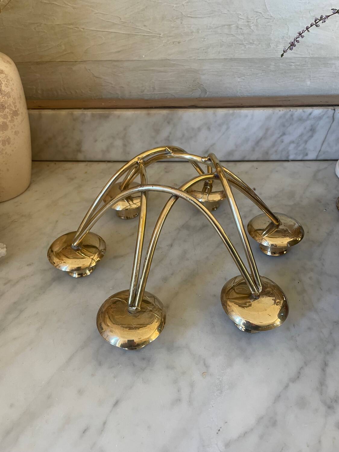 Low six-light brass chandelier circa 1950